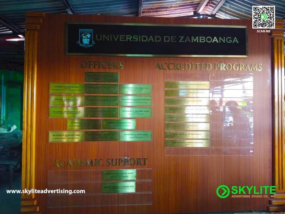 universidad de zamboanga donors wall sign