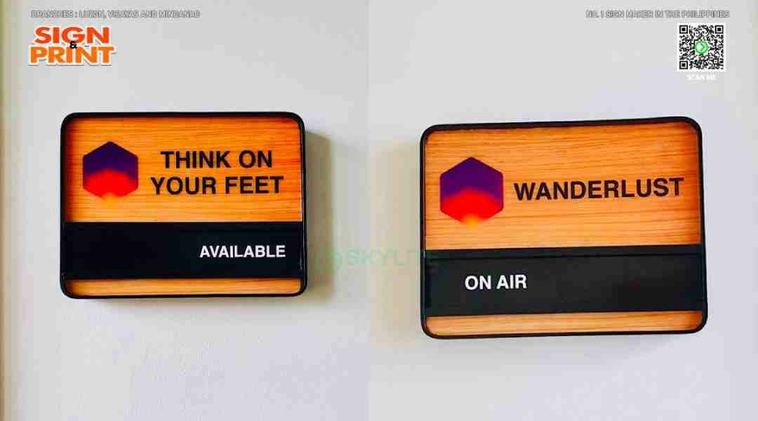 a close up of signs